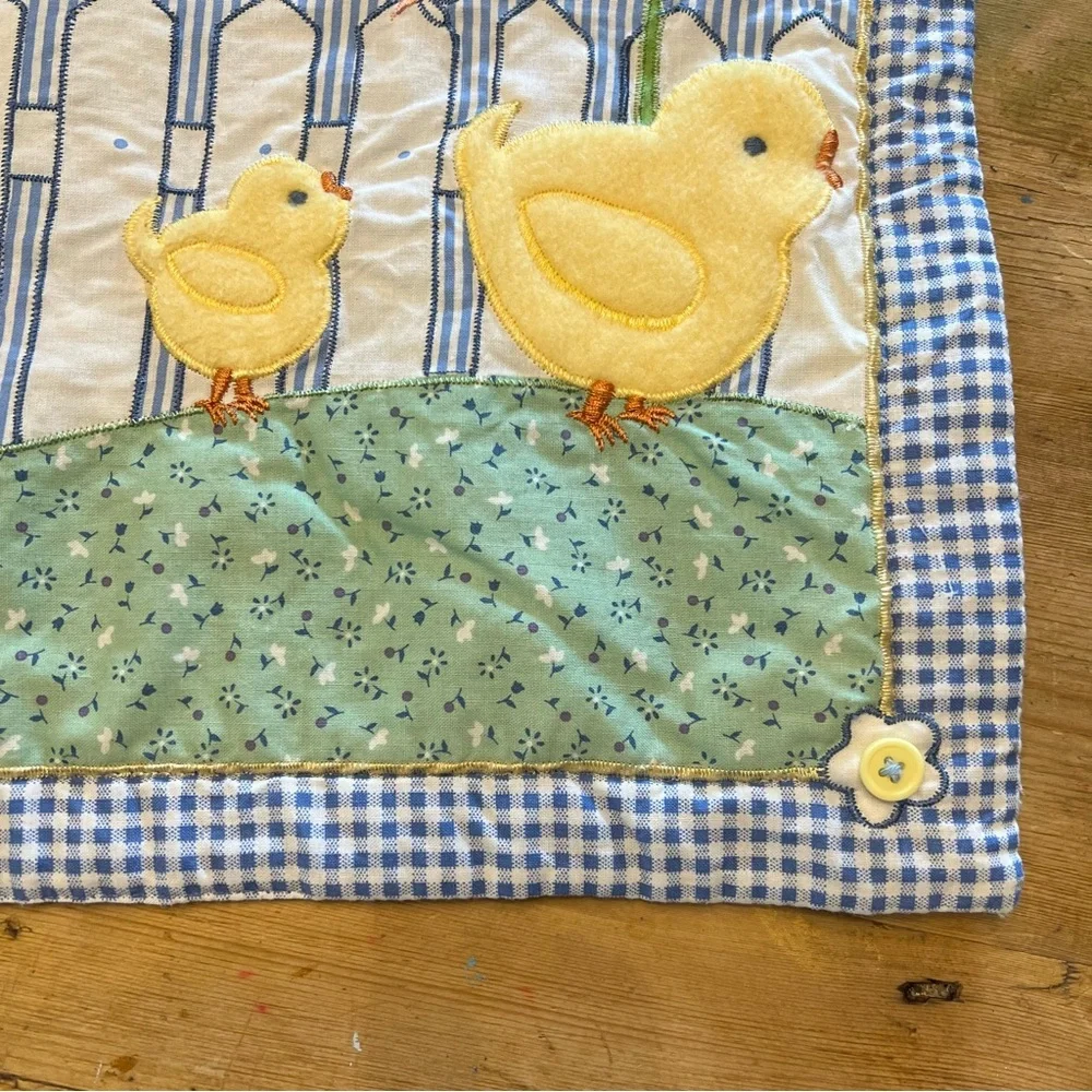 Placemats Blossoms & Blooms Springtime Easter  Appliquéd Blue Gingham Chicks